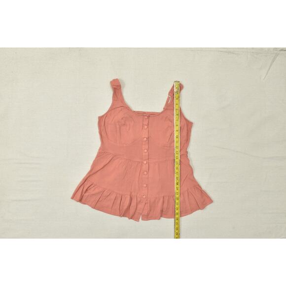 Torrid Plus Size 1 Rose Coral Button Front Peplum Cami Top Smocked Back Rayon - Picture 3 of 8